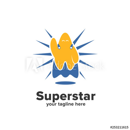 500x500 Yellow And Blue Cape Flying Super Star Logo Icon Mascot Character