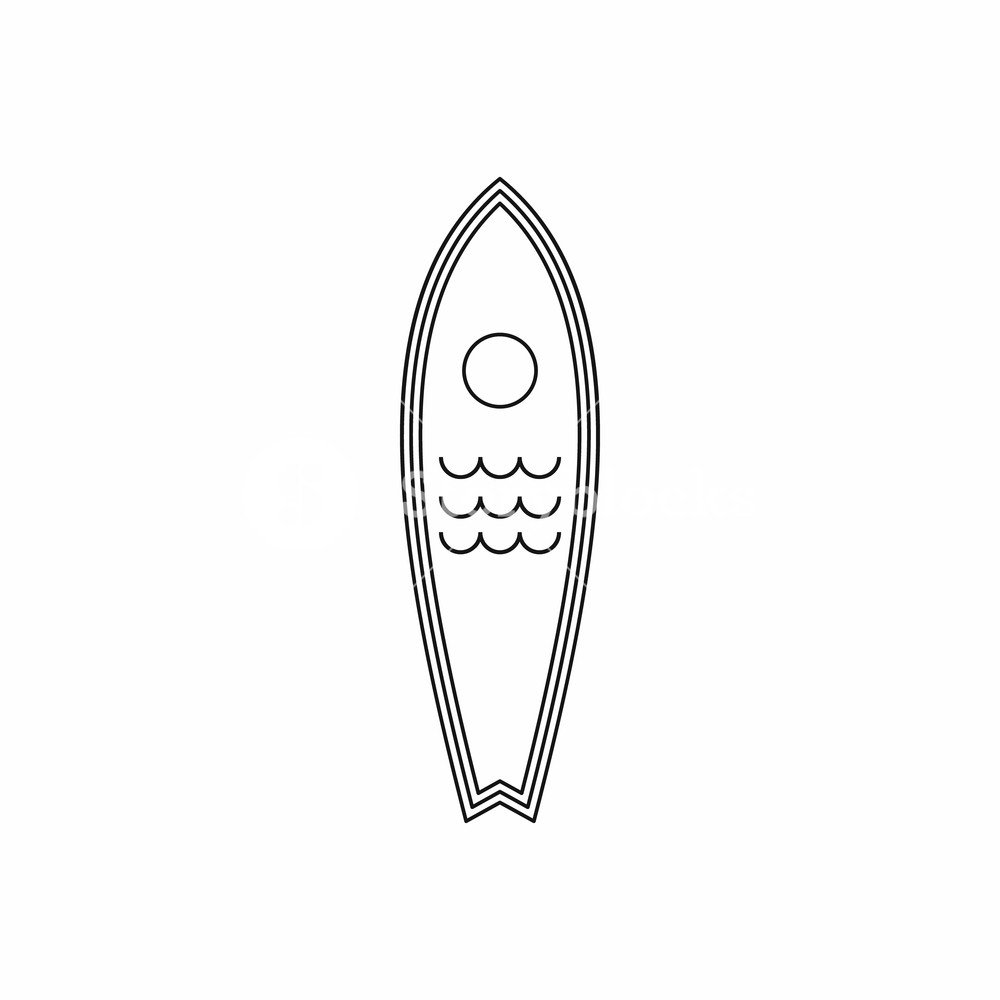 1000x1000 Surfboard Icon In Outline Style Isolated On White Background