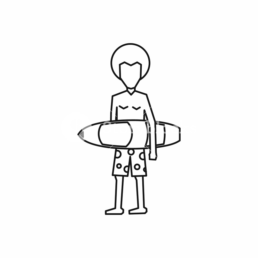 1000x1000 Surfer With Surfboard Icon In Outline Style Isolated On White
