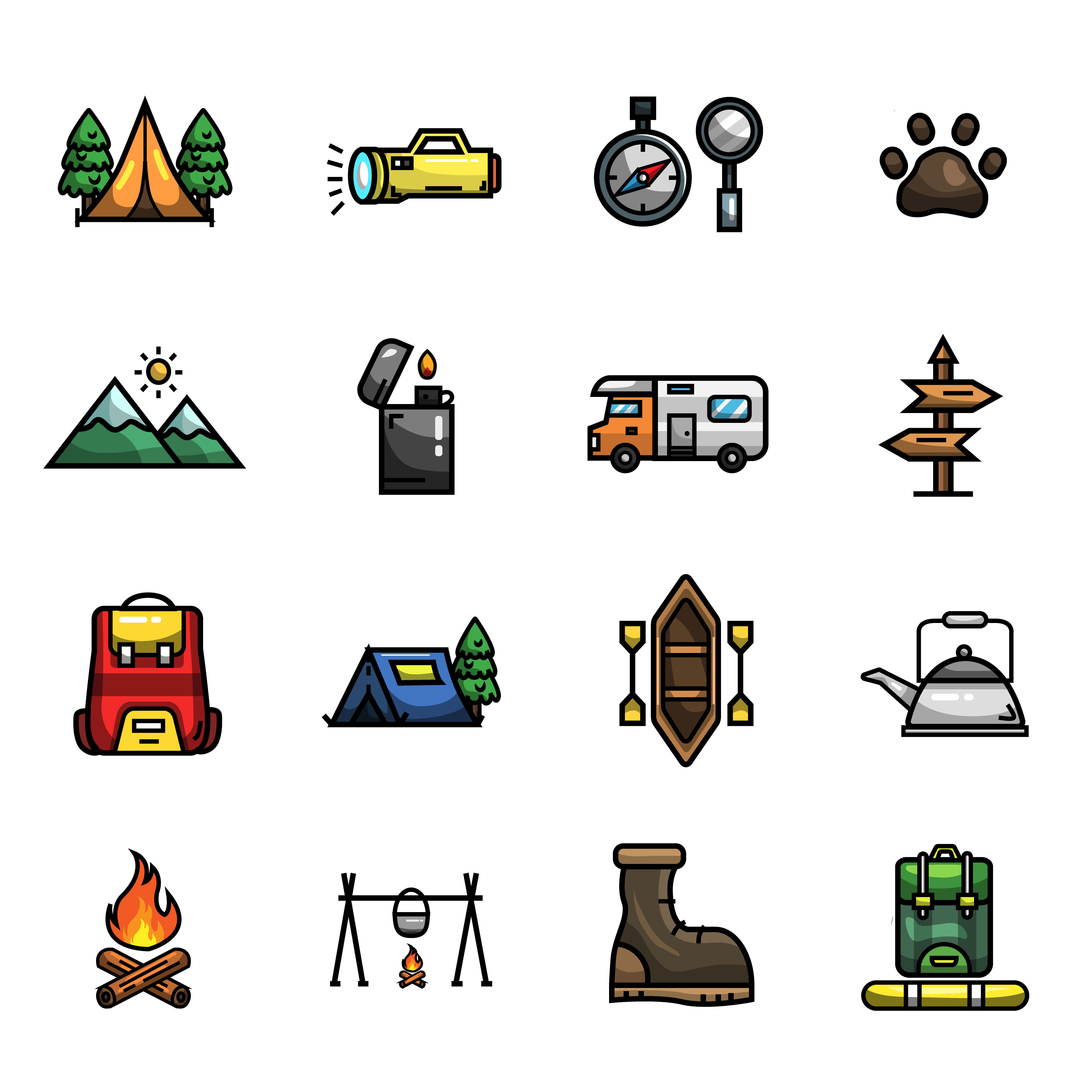 4000x4000 Camping Hiking Survival Icon Set