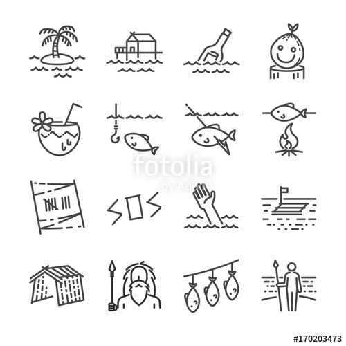 500x500 Island Survival Line Icon Set Included The Icons As Survivor