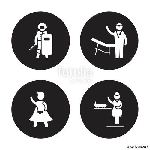 500x500 Vector Icon Set Swat, Superhero, Surgeon, Stewardess Isolated