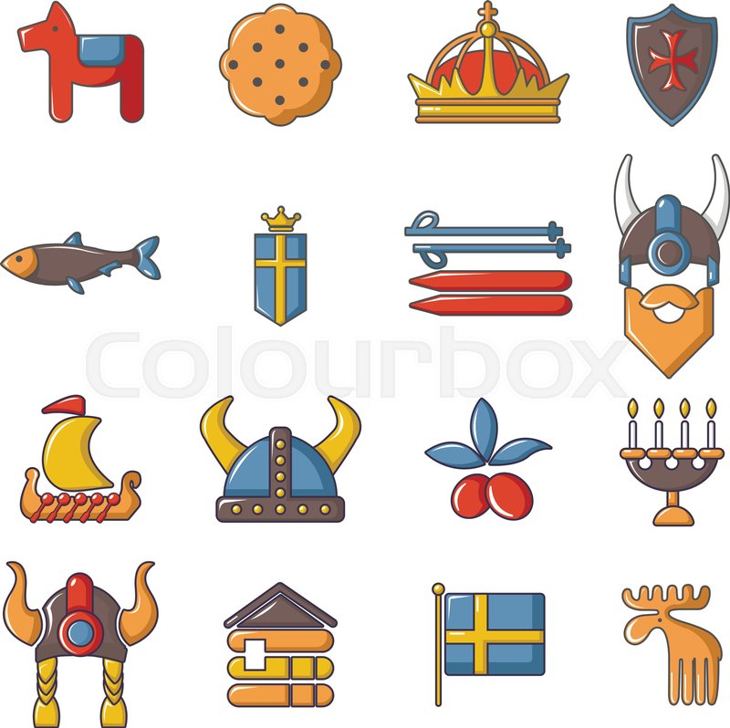 800x798 Sweden Travel Icons Set Cartoon Stock Vector Colourbox