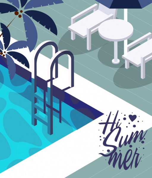 512x600 Summer Time Banner Design Swimming Pool Icon Free Vector