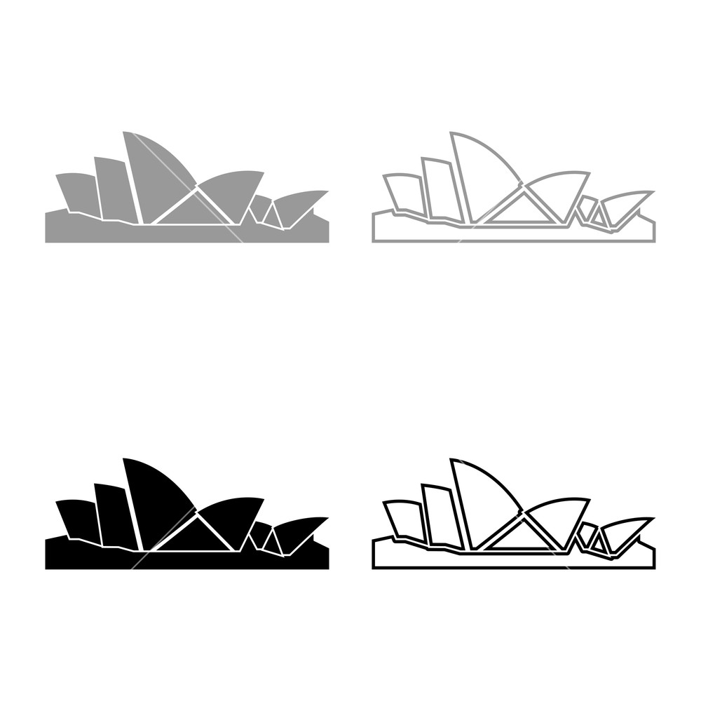 1000x1000 Sydney Opera House Icon Set Grey Black Color Outline Royalty Free
