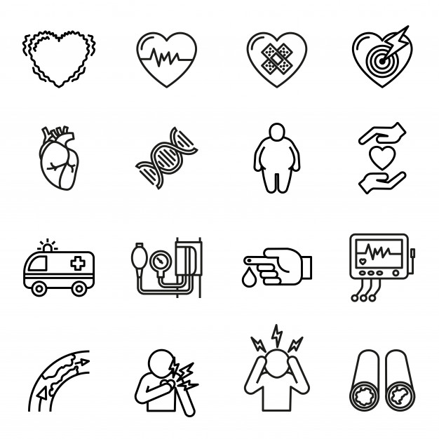 626x626 Heart Disease, Heart Attack And Symptoms Icon Set Vector