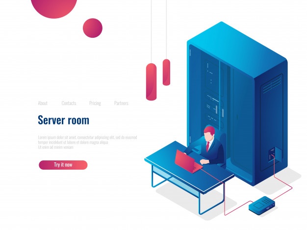626x469 Server Room, Networking Isometric Icon, Landing