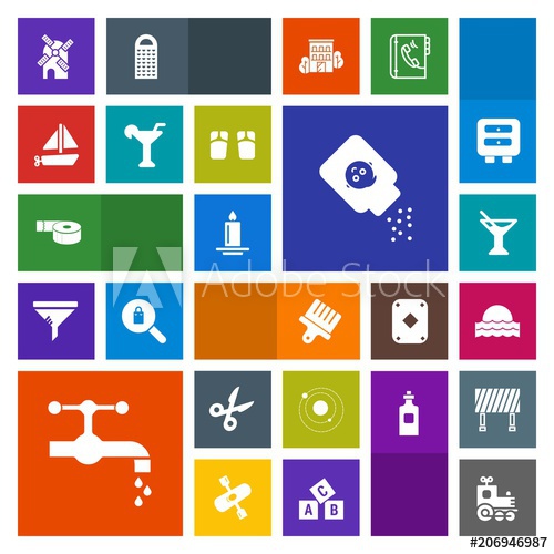 500x500 Modern, Simple, Colorful Vector Icon Set With Glass, Faucet, Toy