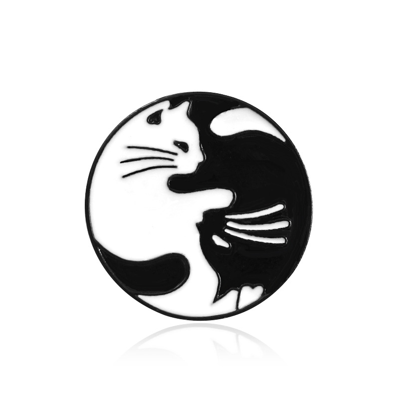800x800 Tai Chi Cats Brooches For Women Enamel Pin Black White Hugging