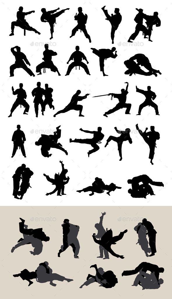 590x1025 Martial Art Silhouettes Fitness Vector Icons In Art