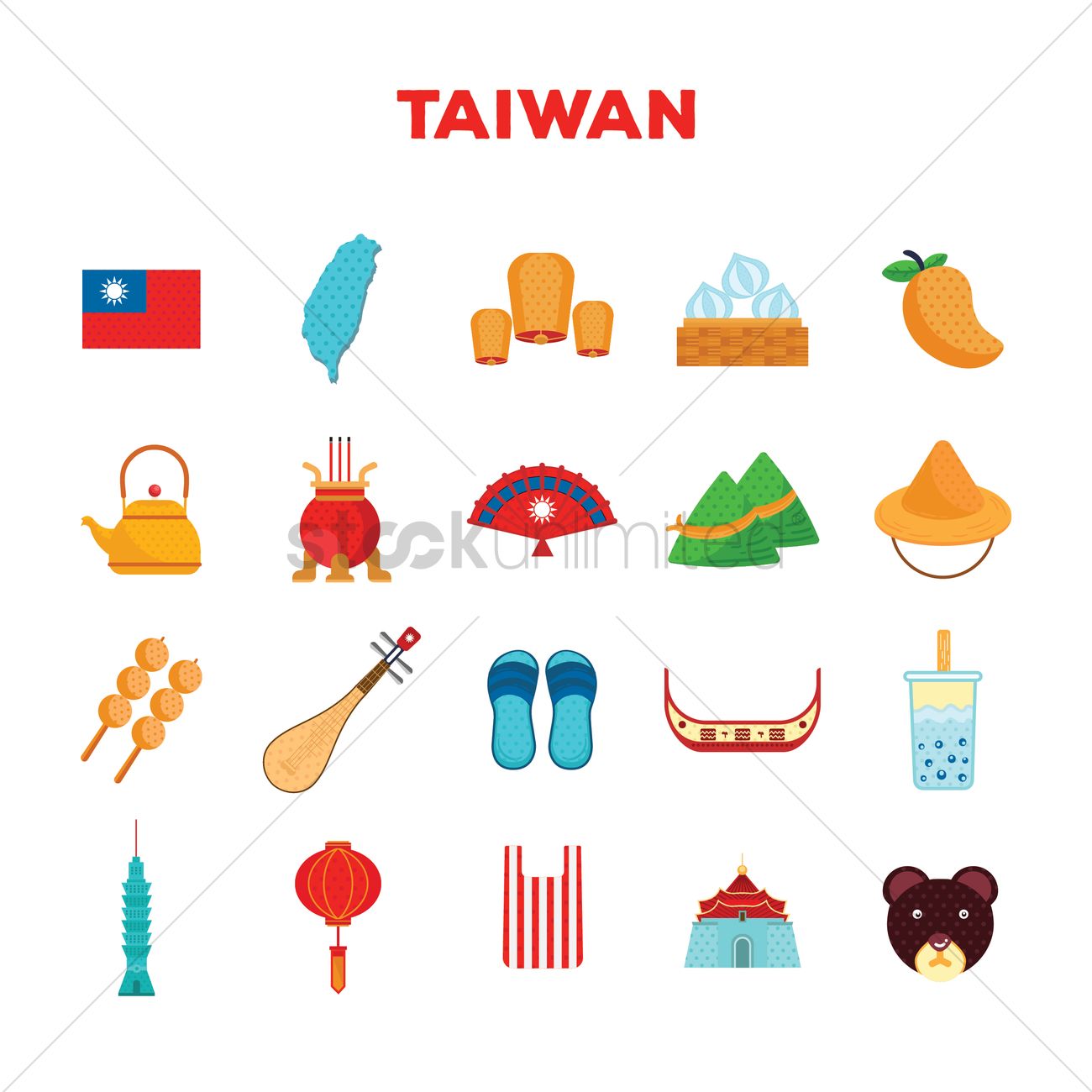 Set Of Taiwan Icons Vector Image 1300x1300 Set Of Taiwan Icons Vector Image