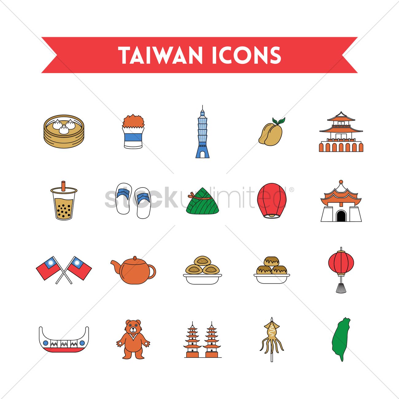 Set Of Taiwan Icons Vector Image 1300x1300 Set Of Taiwan Icons Vector Image