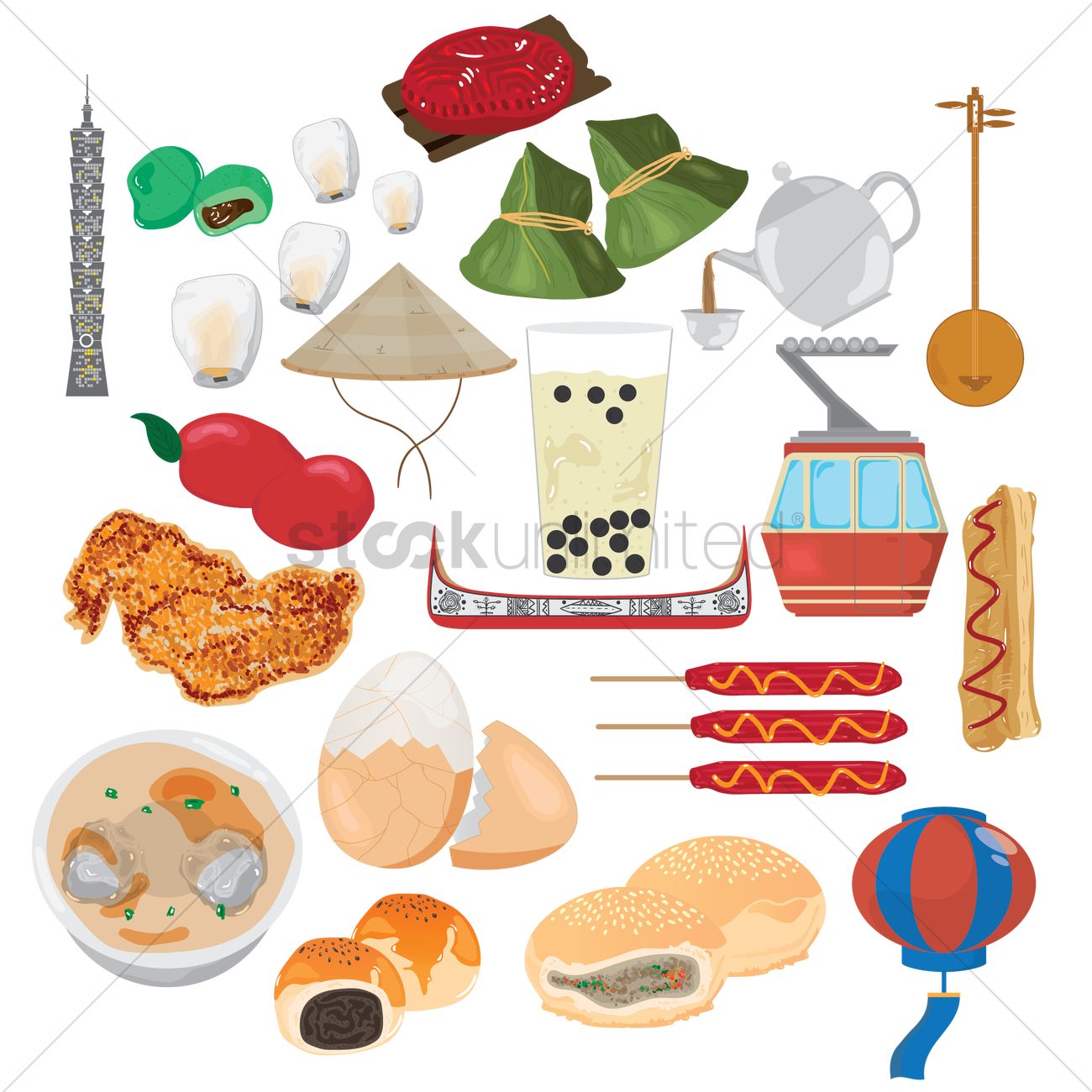 Set Of Taiwan Icons Vector Image 1300x1300 Set Of Taiwan Icons Vector Image