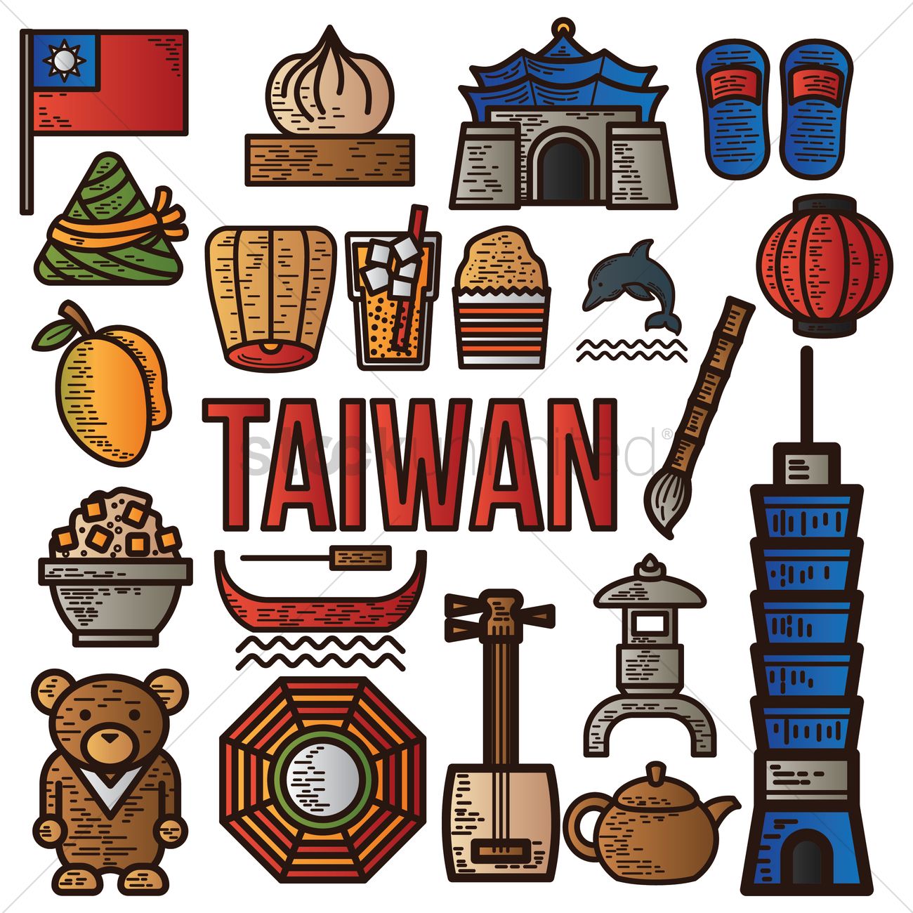 Set Of Taiwan Icons Vector Image 1300x1300 Set Of Taiwan Icons Vector Image