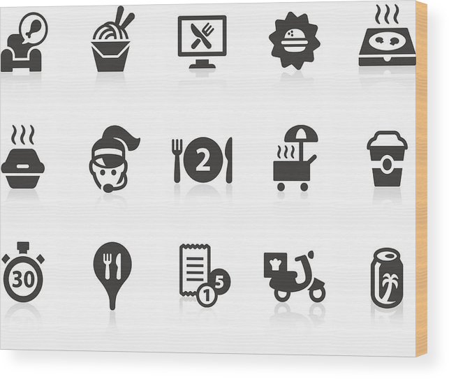 Take Out Food Icons Wood Print 643x543 Take Out Food Icons Wood Print
