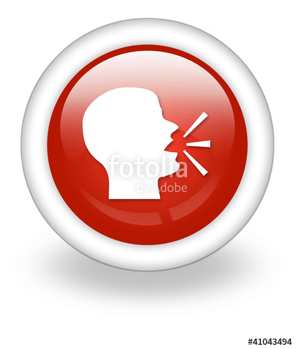 424x500 Light Red Icon Talking Head Forum Discussion Stock Photo