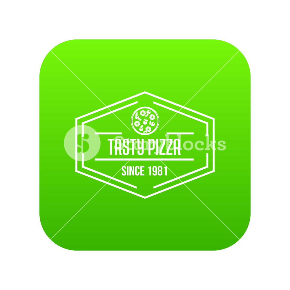 1000x1000 Pizza Tasty Icon Green Vector Isolated On White Background Royalty