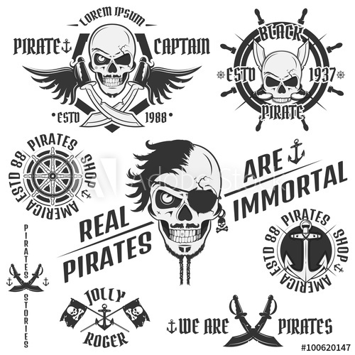 500x500 Set Of Vintage Pirate Emblems, Tattoo, Icon, Tee Shirt