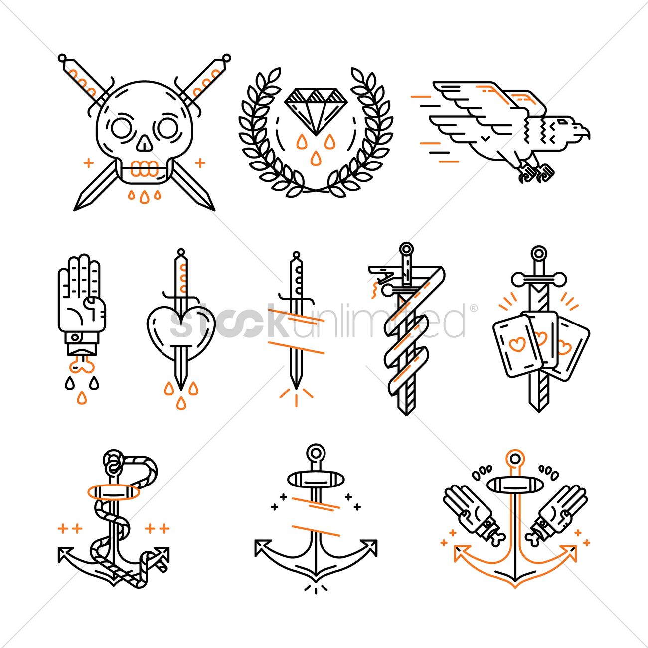 1300x1300 Tattoo Icon Set Vector Image