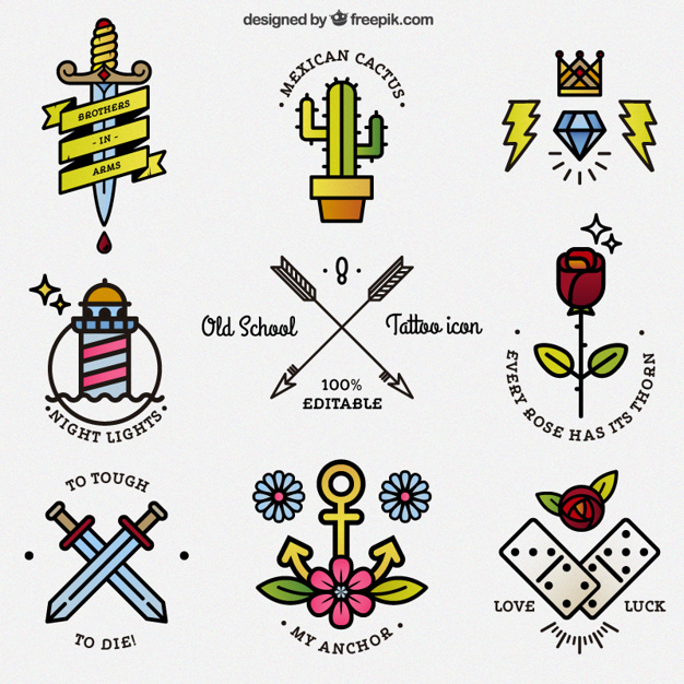 626x626 Colorful Tattoo Icons Vector Free Download