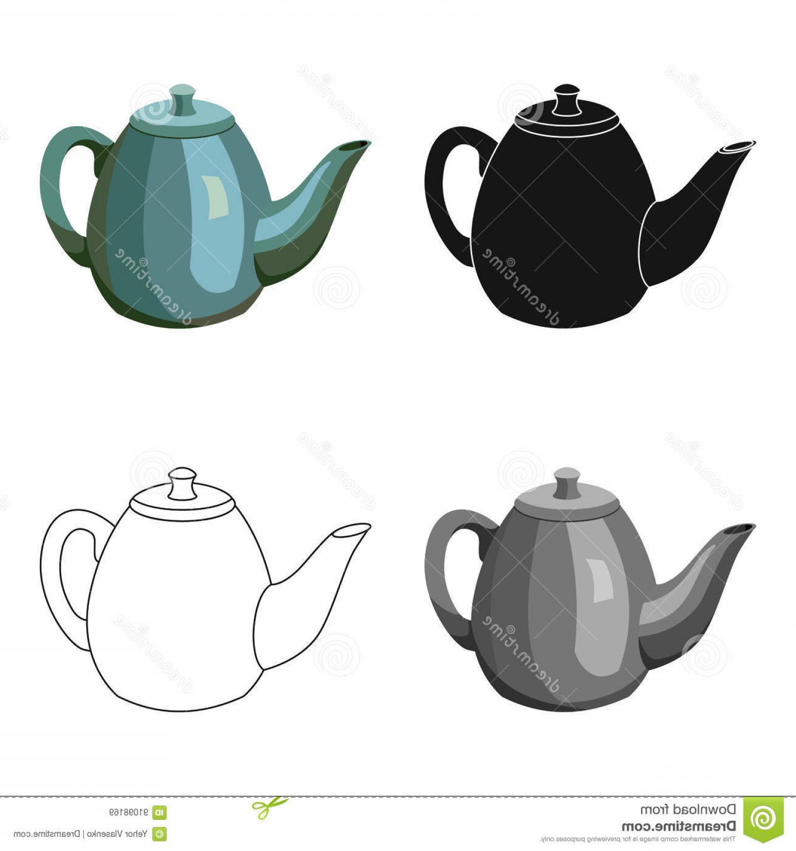 1560x1668 Stock Illustration Teapot Icon Cartoon Style Isolated White
