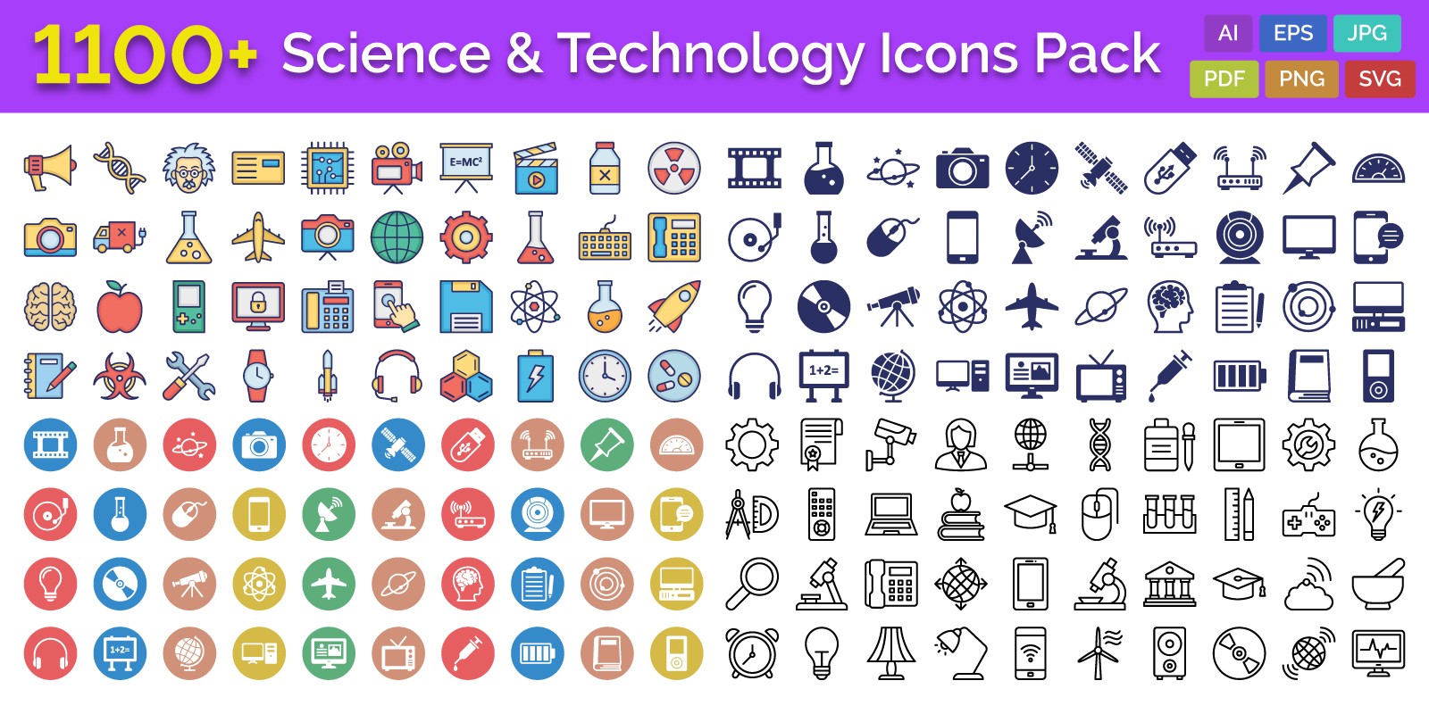 1600x800 Science And Technology Vector Icons Pack Codester