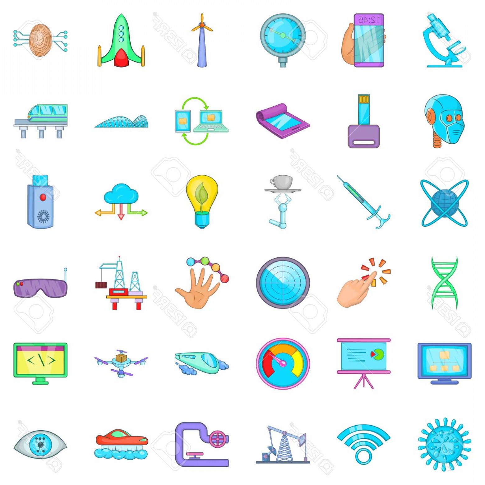 1560x1560 Photostock Vector Hi Tech Icons Set Cartoon Style Of Hi Tech