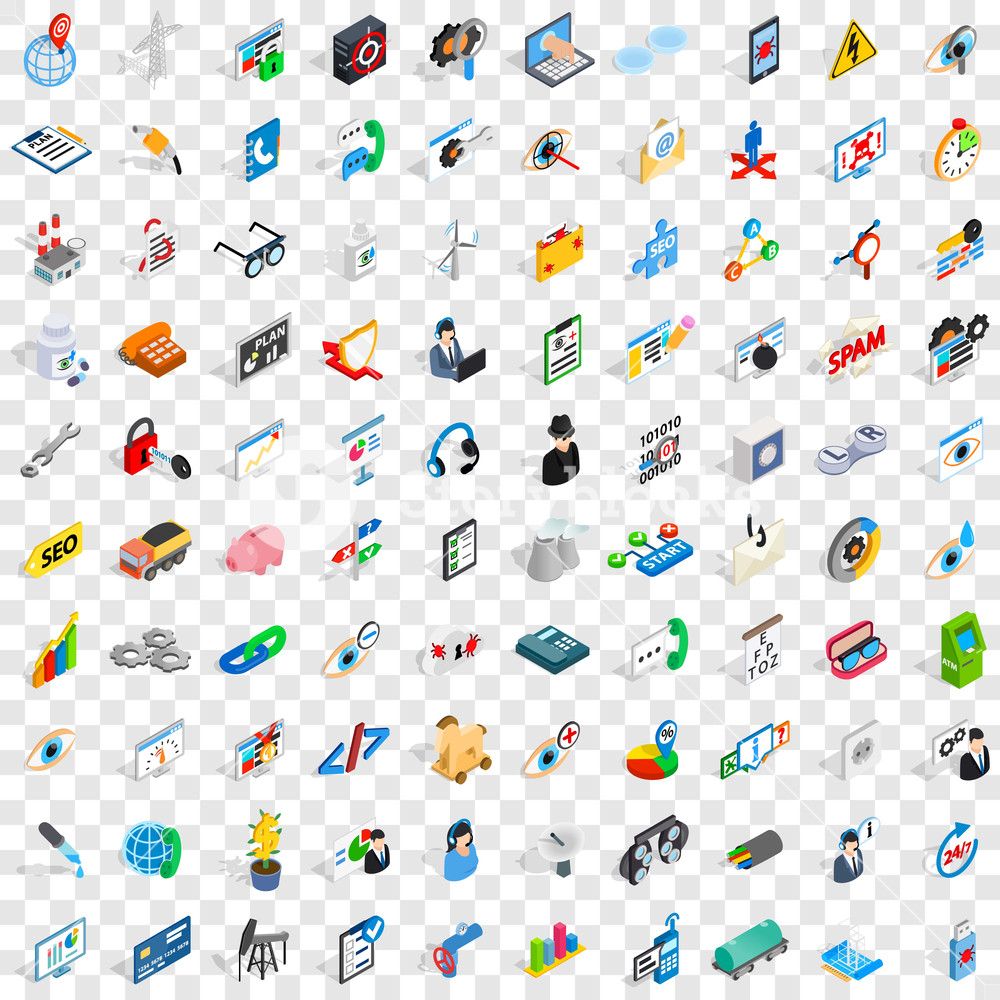 1000x1000 Hi Tech Icons Set In Isometric Style For Any Design Vector