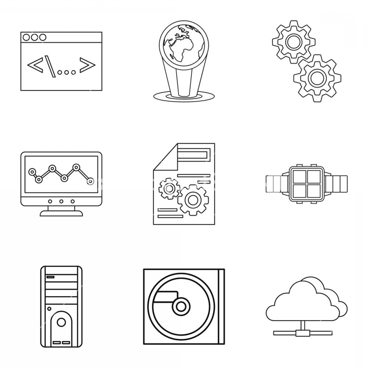 1200x1200 Upgrade Tech Icons Set Outline Set Of Upgrade Tech Vector Icons