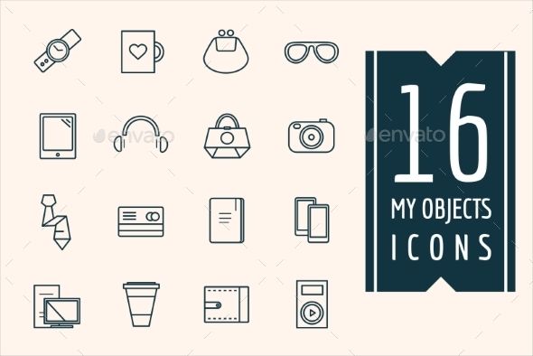 Personal Objects Vector Icons Set Mobile, Electric And Technic 590x394 Personal Objects Vector Icons Set Mobile, Electric And Technic