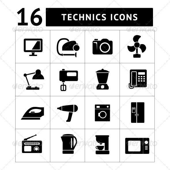 Set Icons Of Home Technics And Appliances Isplated On White 590x590 Set Icons Of Home Technics And Appliances Isplated On White