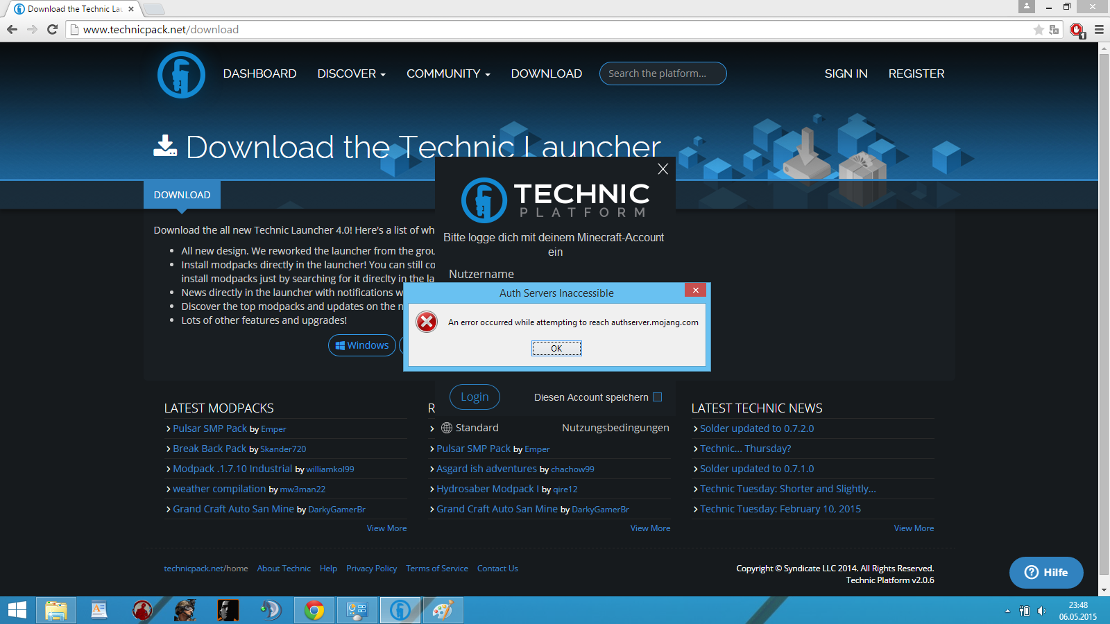 why does my technic launcher not work when it says installing minecraft