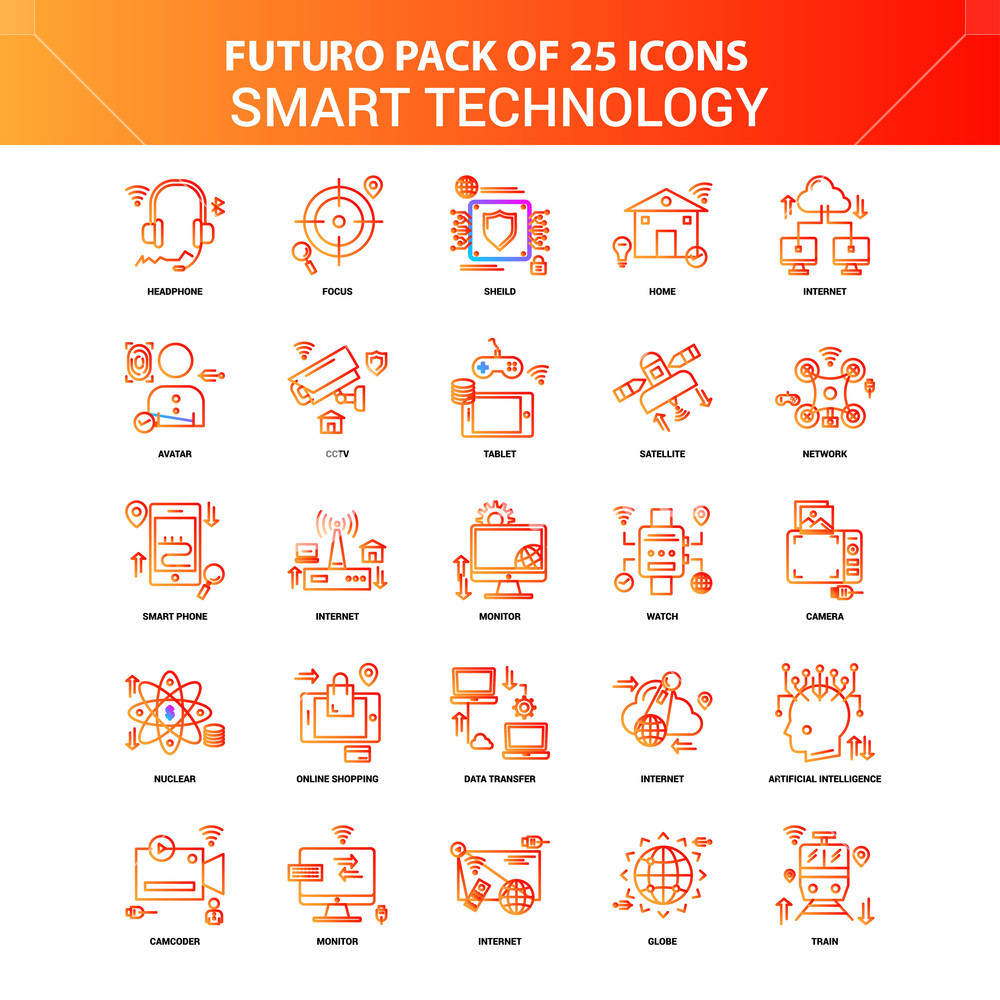 1000x1000 Orange Futuro Smart Technology Icon Set Royalty Free Stock
