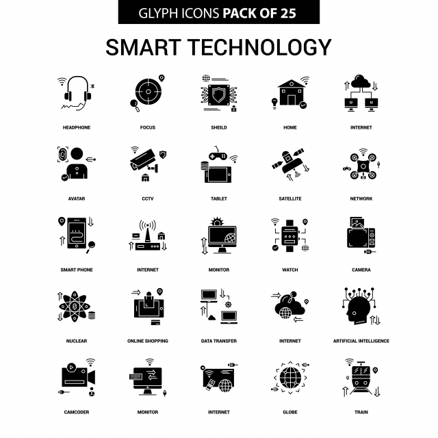 640x640 Smart Technology Glyph Vector Icon Set, Avatar, Computer