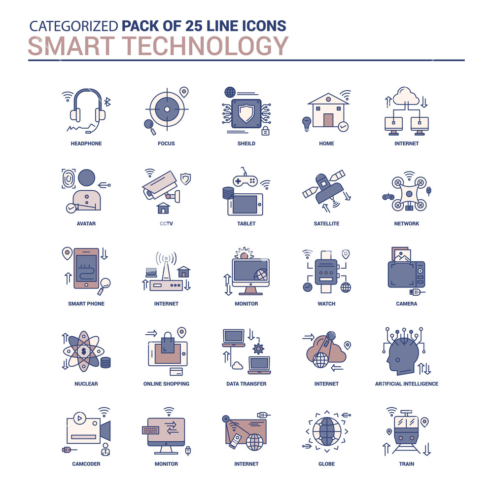 1000x1000 Vintage Smart Technology Icon Set