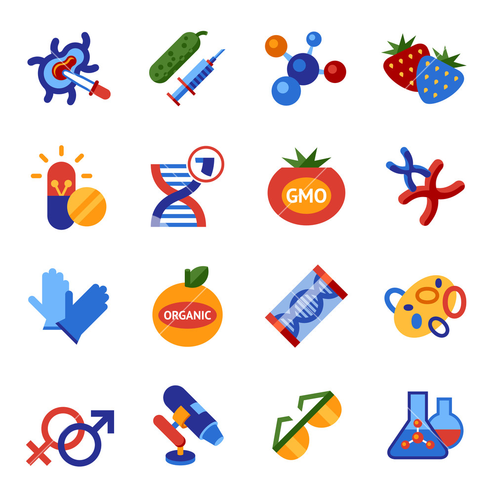 1000x1000 Digital Vector Genetic Engineering Gmo Technology Icons Set