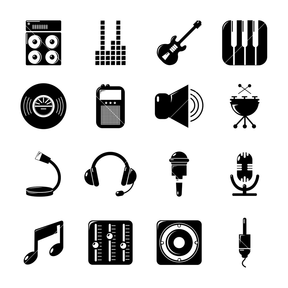 1000x1000 Recording Studio Symbols Icons Set Simple Illustration