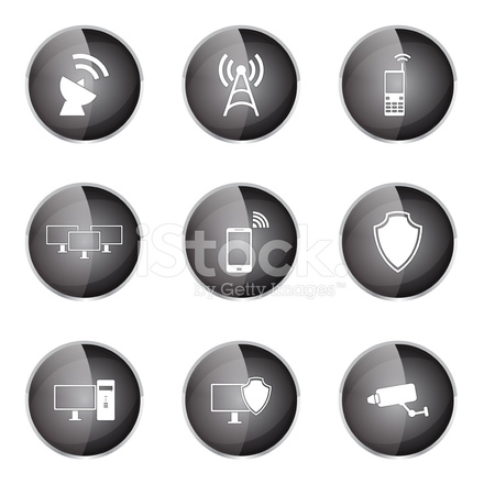 440x440 Telecom Communication Black Vector Button Icon Design Set Stock