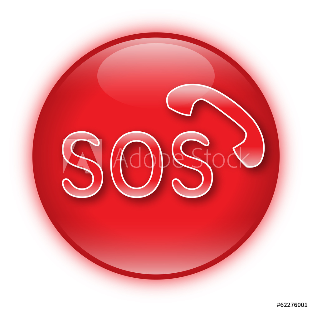 1000x1000 Fotografie, Obraz Roter Button Mit Sos Symbol Und Telefon Icon