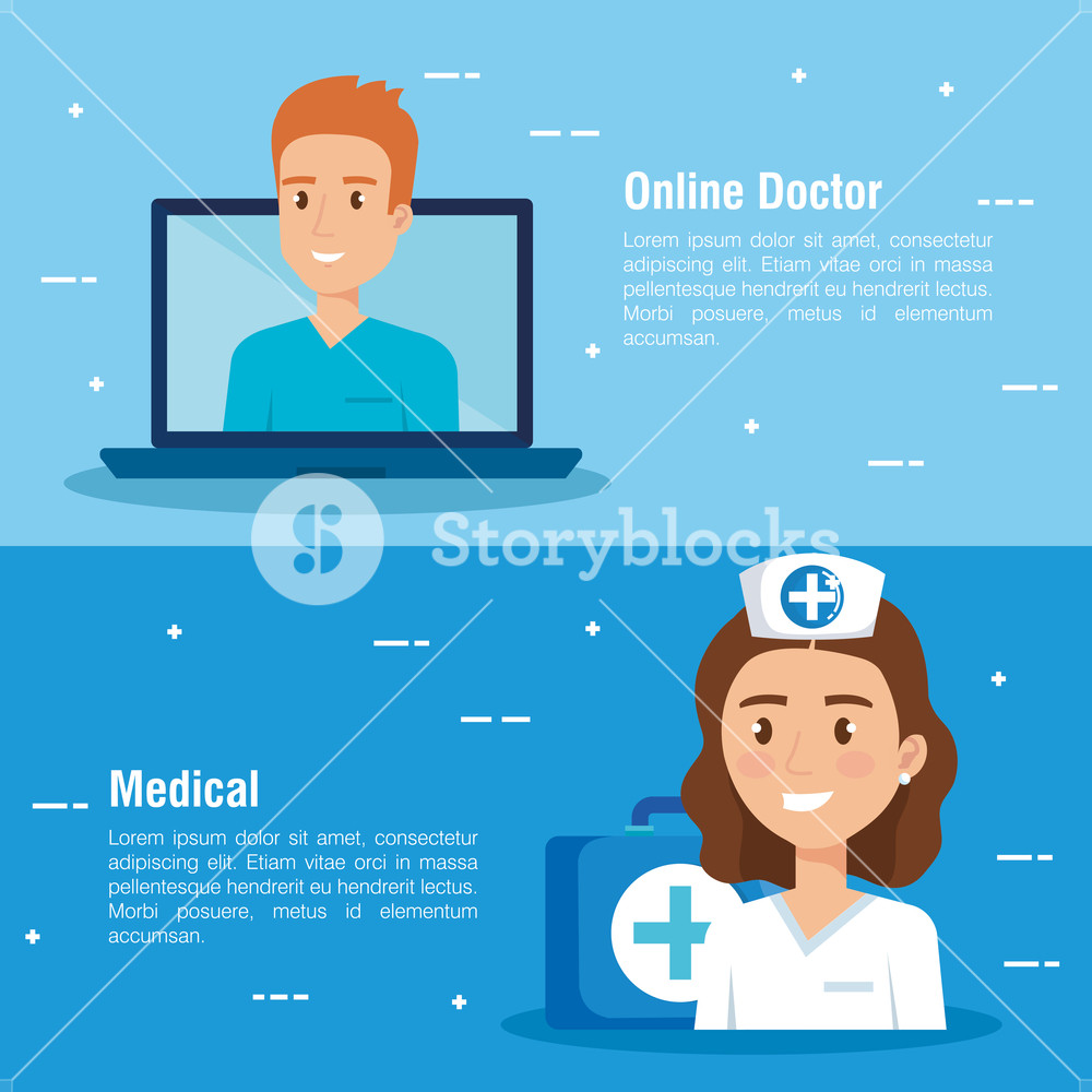 1000x1000 Laptop With Doctor And Telemedicine Icons Vector Illustration