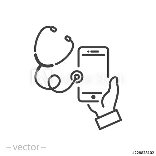 500x500 Telemedicine Icon, Stethoscope And Smartphone With Medical Linear