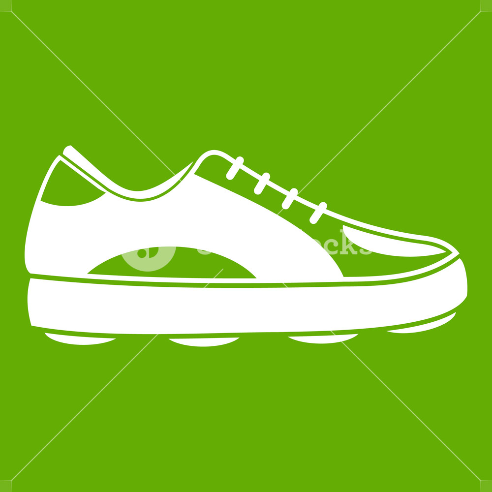 1000x1000 Golf Shoe Icon White Isolated On Green Background Illustration
