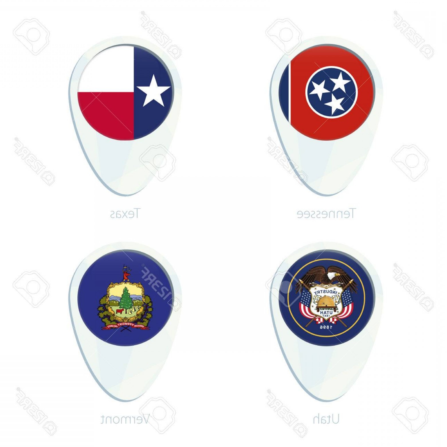 1560x1560 Photostock Vector Tennessee Texas Utah Vermont Flag Location Map
