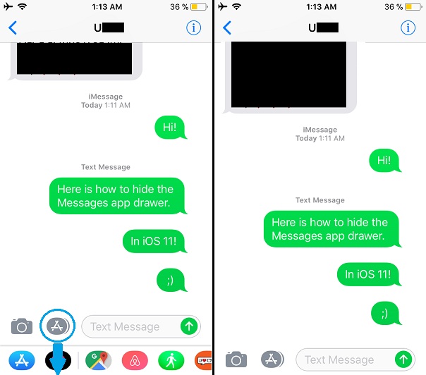 604x532 Trick To Hide The Bottom App Drawer In Messages Ios