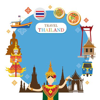 416x416 Thailand Landmark Objects Icons Frame Stock Vectors