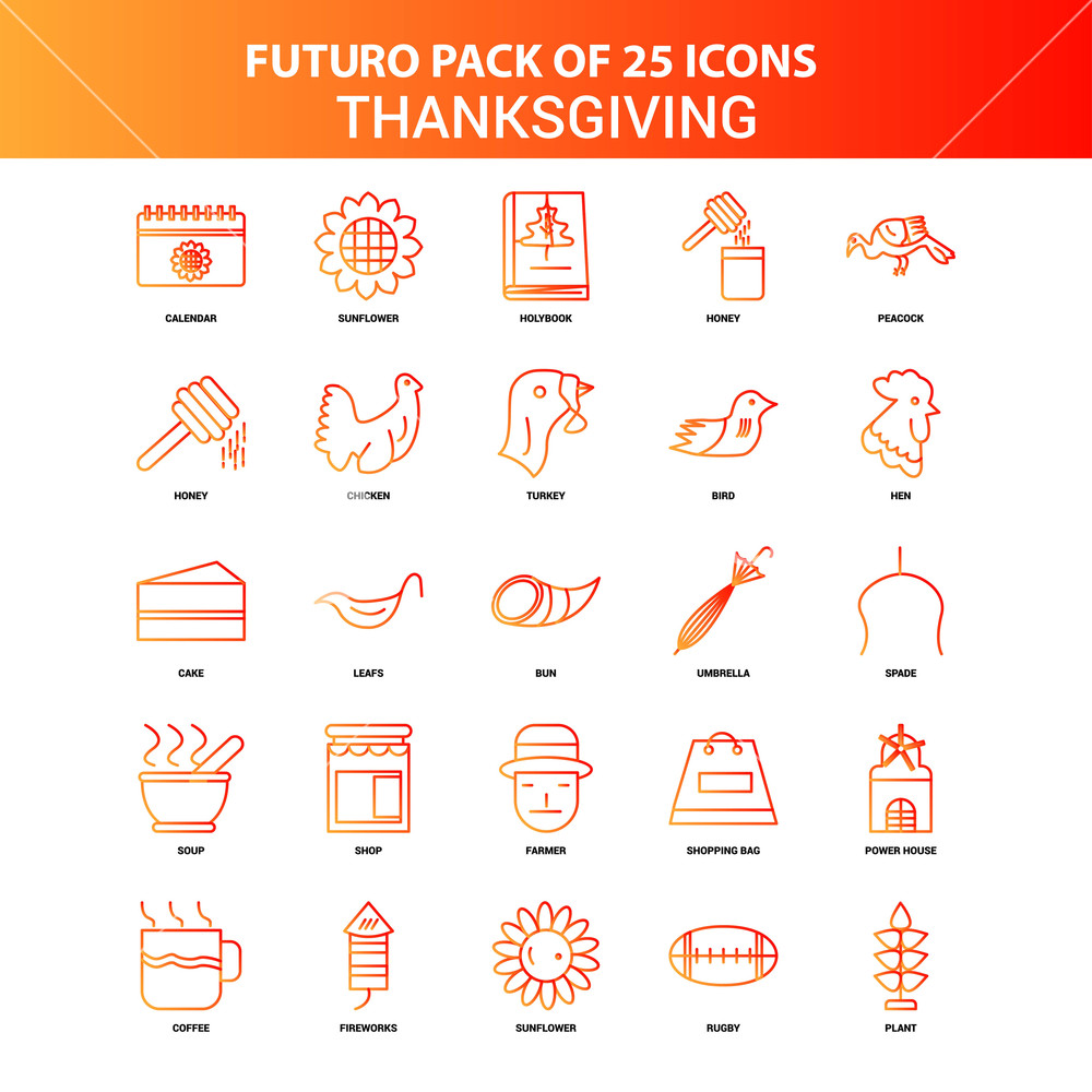 1000x1000 Orange Futuro Thanksgiving Icon Set Royalty Free Stock Image