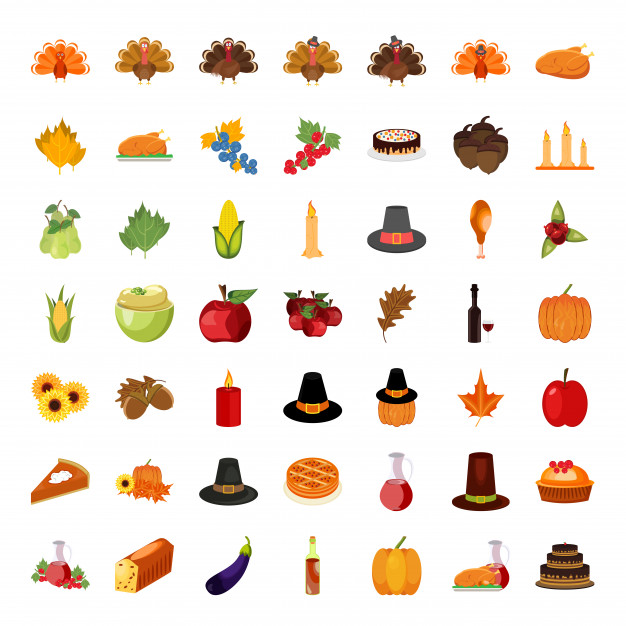 626x626 Set Of Colorful Cartoon Icons For Thanksgiving Day Vector Free