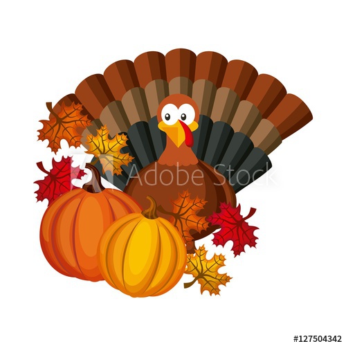 500x500 Happy Thanksgiving Card With Cartoon Turkey Icon With Decorative