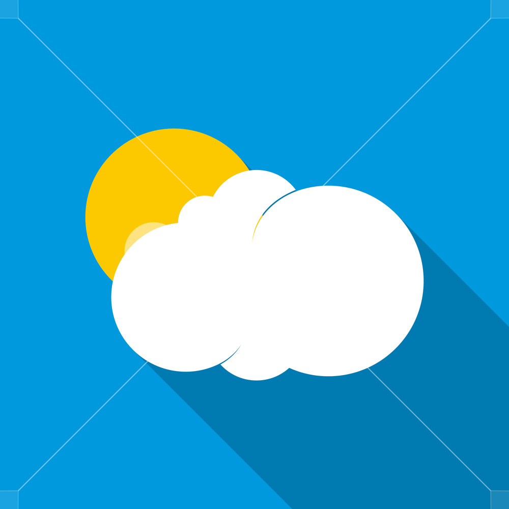 1000x1000 Sun Behind The Cloud Icon In Flat Style With Long Shadow Royalty