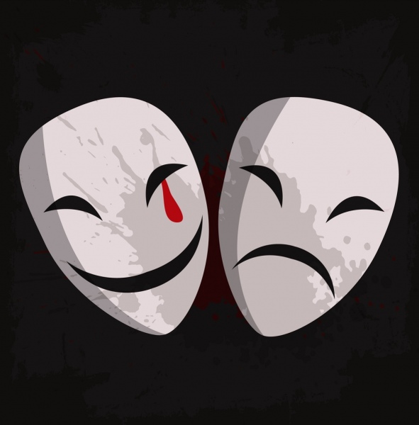 591x600 Theater Sign Icons Smile Sad Facial Masks Design Free Vector